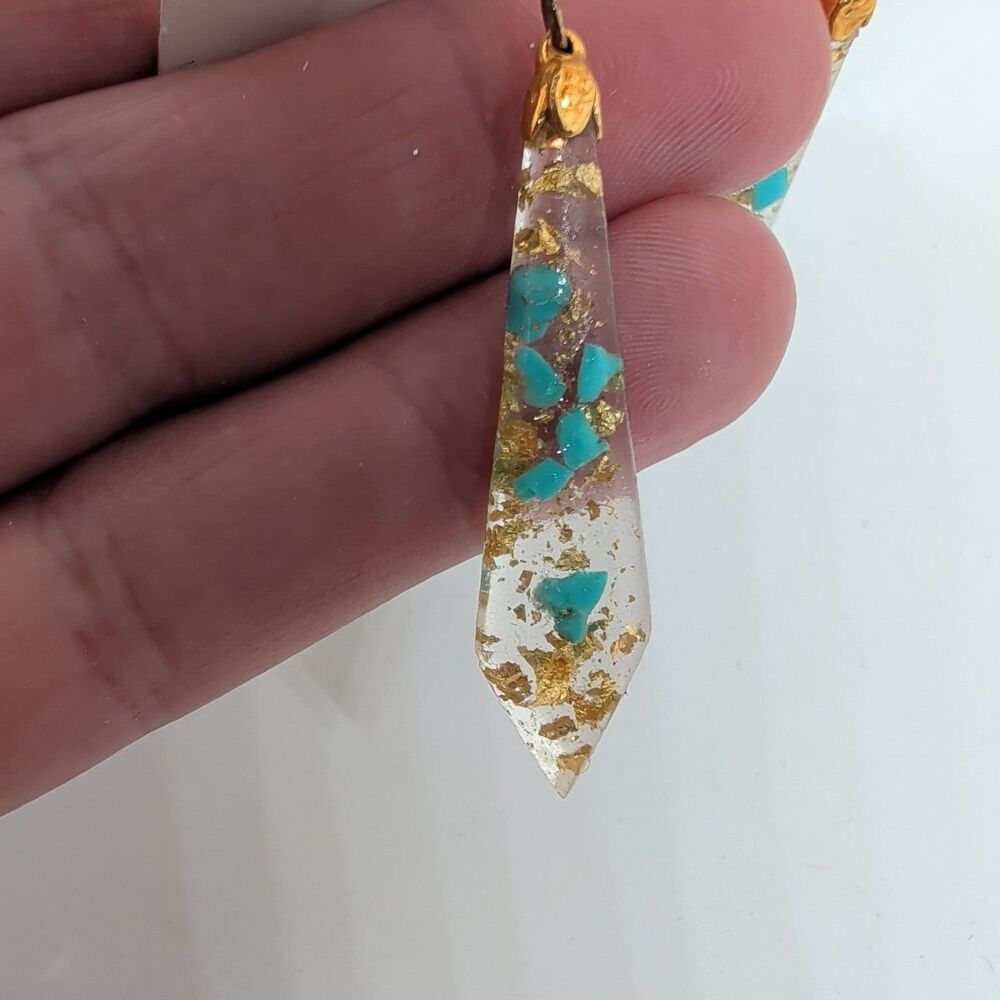 (3) Pair Pierced 23K Hammered Gold inside Dangle Earrings Arrowhead Blue Purple - Picture 13 of 15
